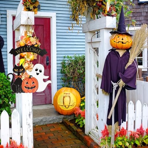 Halloween Wooden Ghost Door Wreath Welcome Sign