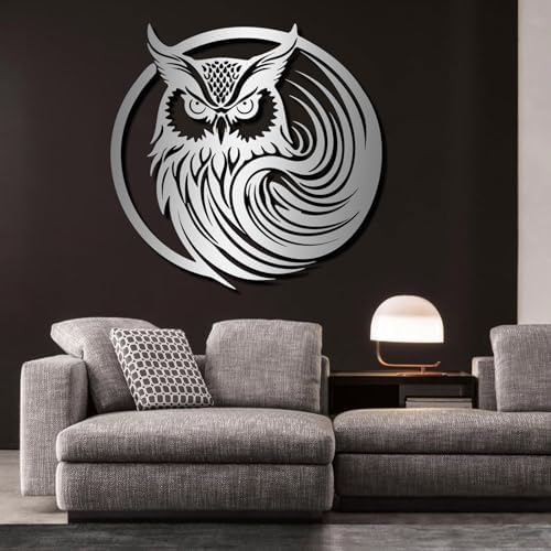 Metal Owl Wall Art Decor Black 19x18