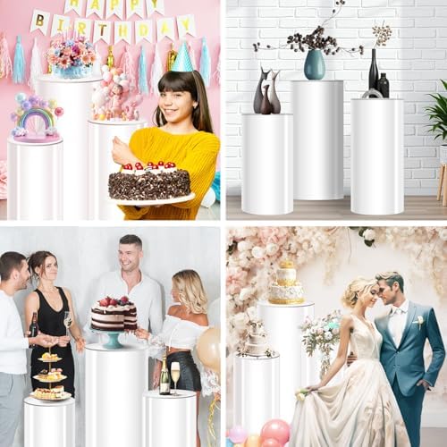 White Cylinder Stands Set of 3 for Parties