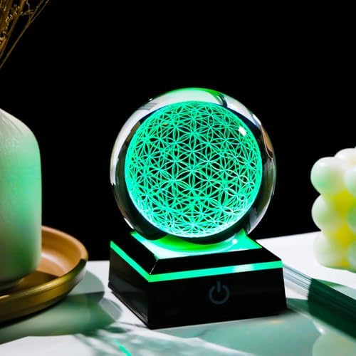 3D Flower of Life Crystal Ball with LED Base