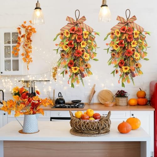 Fall Sunflower Swag Decorations 2Pcs Artificial Home Decor