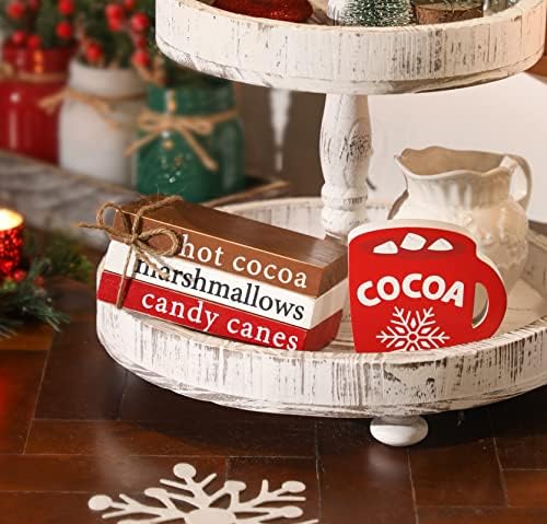 Hot Cocoa Wood Book Stack for Christmas Decor