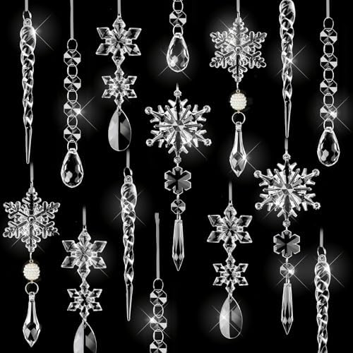 18pcs Crystal Snowflake Christmas Ornaments Set