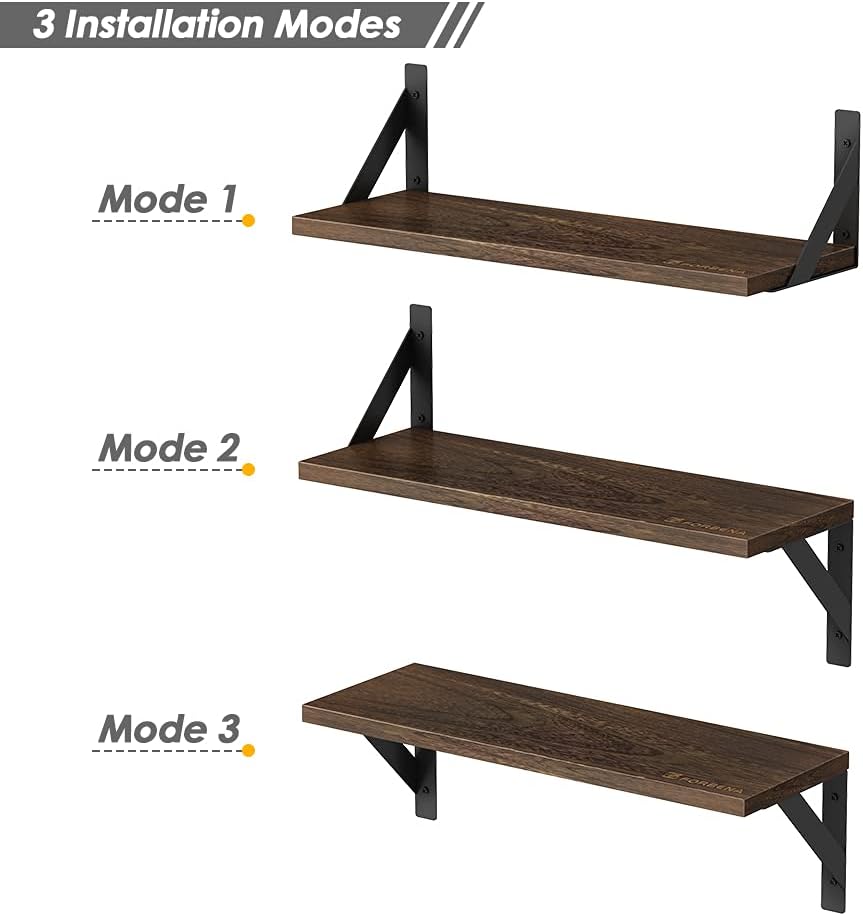 Rustic Floating Shelves Set of 3 17 Inch Natural Wood Wall Shelves