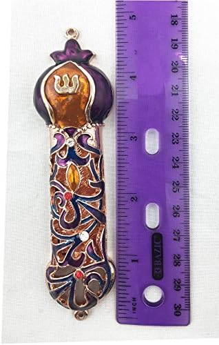 Handmade Metal 5 Inch Decorative Mezuzah with Gemstone Accents
