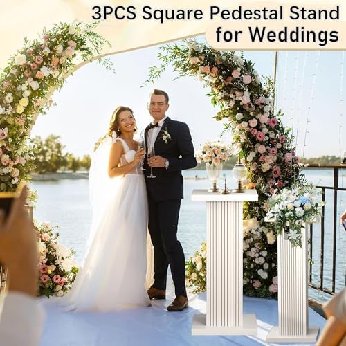 3PCS White Square Display Pedestal Stands for Parties and Events
