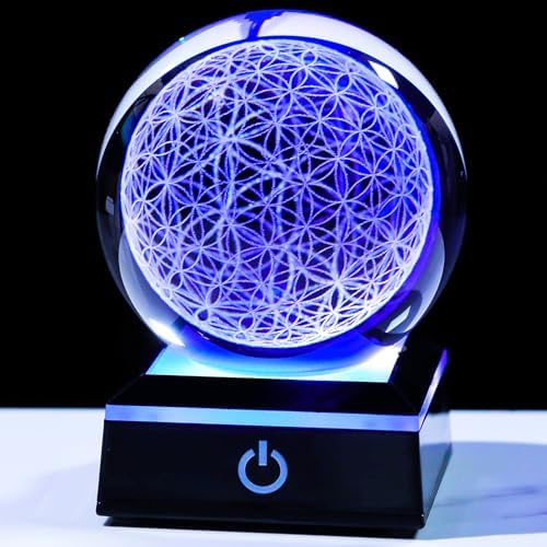 3D Flower of Life Crystal Ball with LED Base