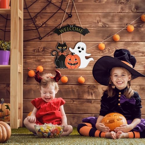 Halloween Wooden Ghost Door Wreath Welcome Sign
