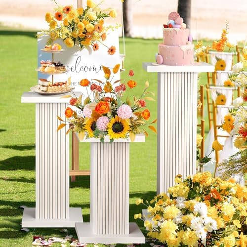 3PCS White Square Display Pedestal Stands for Parties and Events
