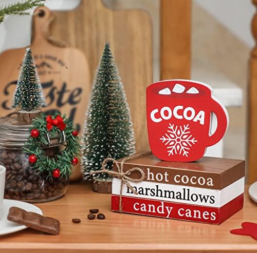 Hot Cocoa Wood Book Stack for Christmas Decor