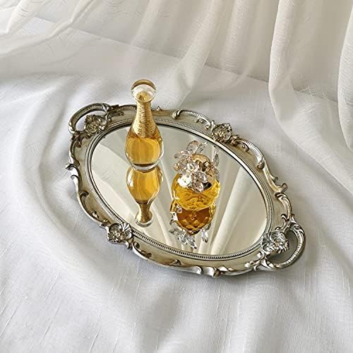 Oval Decorative Mirror Tray French Style Golden Silver