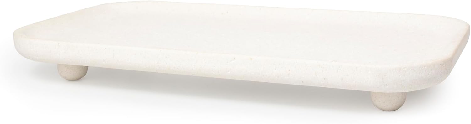 Travertine Marble Footed Tray White or Silver Two Sizes