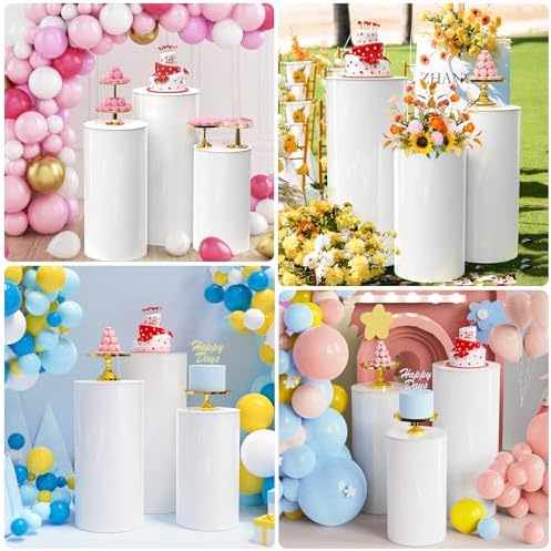 3Pcs White Cylinder Pedestal Stands for Party Decor