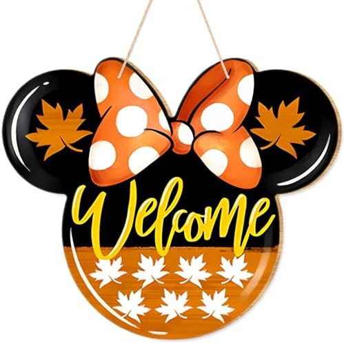 Fall Door Welcome Mouse Sign with Maple Leaves