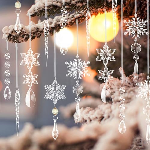 18pcs Crystal Snowflake Christmas Ornaments Set