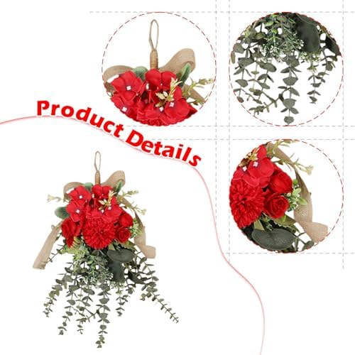 Red Artificial Floral Teardrop Swag Wreath