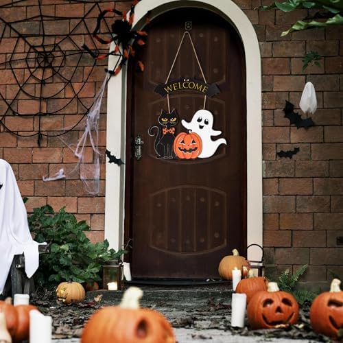 Halloween Wooden Ghost Door Wreath Welcome Sign