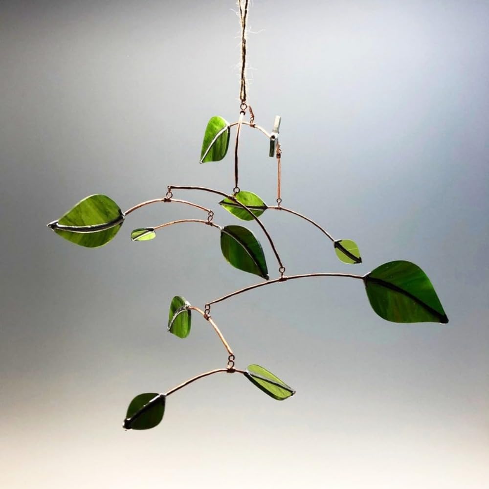 Elegant Glass Leaf Mobile Mid-Century Modern Decor 11x10x10 Inches