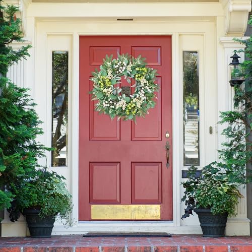 Sggvecsy 20 Inch Artificial Eucalyptus Wreath with Greenery and Berries
