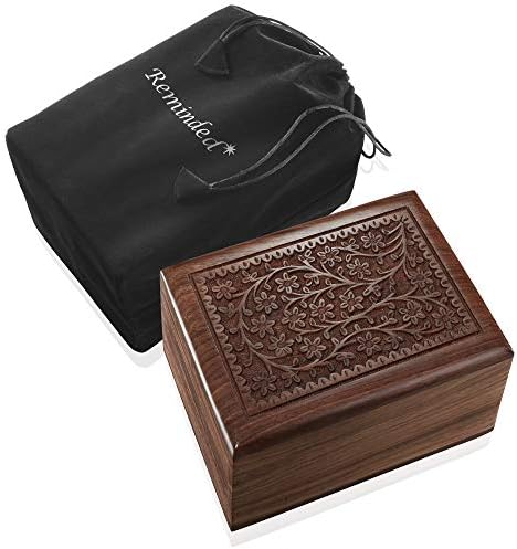 Reminded Rosewood Hand-Carved Floral Urn Box - Medium