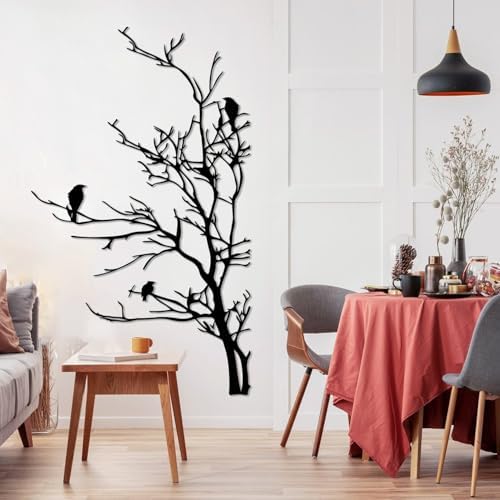 Minimalist Birds on Tree Metal Wall Art