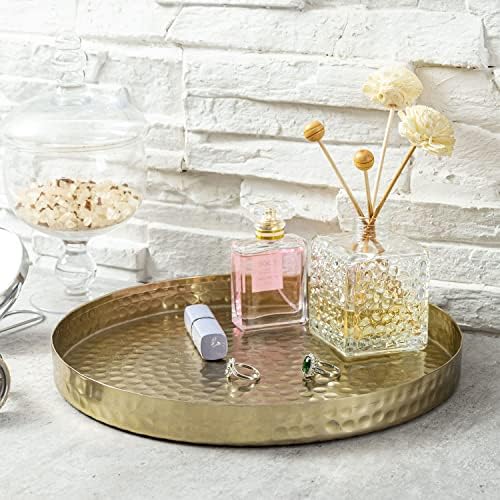 MyGift 11 Inch Hammered Brass Decorative Tray