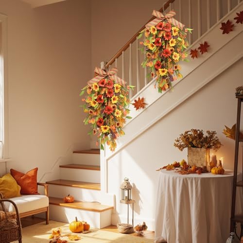 Fall Sunflower Swag Decorations 2Pcs Artificial Home Decor