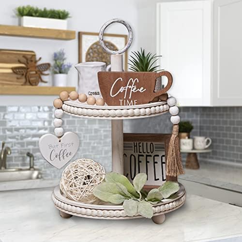 GenMous Farmhouse 2 Beaded Tiered Tray Stand