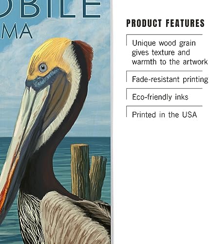 Lantern Press 6x9 Inch Wood Sign Brown Pelican Mobile Alabama