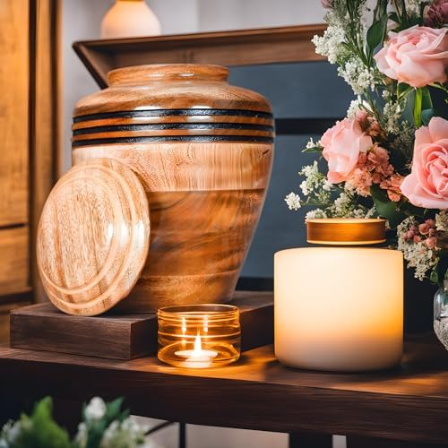 Handcrafted Wooden Cremation Urn with Black Accent Rings