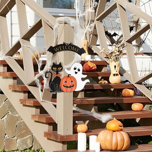 Halloween Wooden Ghost Door Wreath Welcome Sign