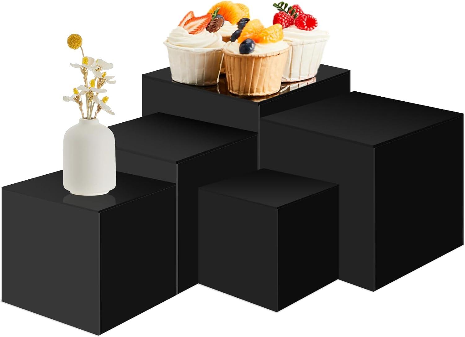 Geetery 5-Piece Acrylic Display Risers Set Black 3-7 Inch