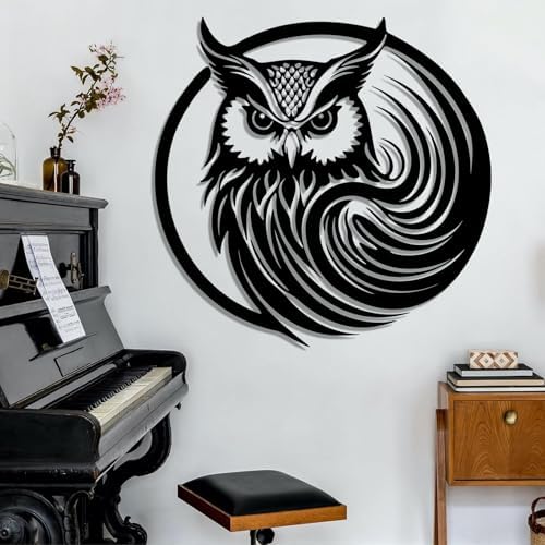 Metal Owl Wall Art Decor Black 19x18