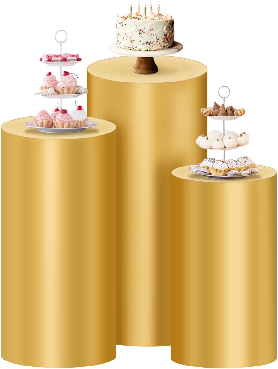 Socomi Cylinder Pedestal Stand Covers Set of 3 Gold