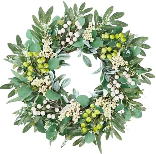 Sggvecsy 20 Inch Artificial Eucalyptus Wreath with Greenery and Berries