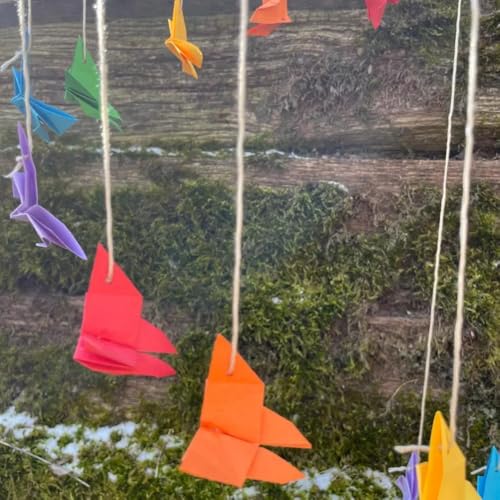 Rainbow Handmade Origami Butterfly Mobile 9W x 30H