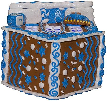 Kurt S Adler 7 Inch LED Hanukkah Gingerbread House Tablepiece Blue
