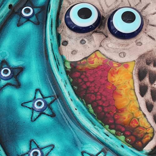 Handmade Ceramic Wall Art Owl Behind the Moon with Evil Eye