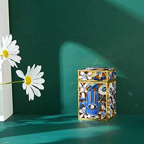 Matashi Hand Painted Enamel Tzedakah Box with Crystals and Gold Accents