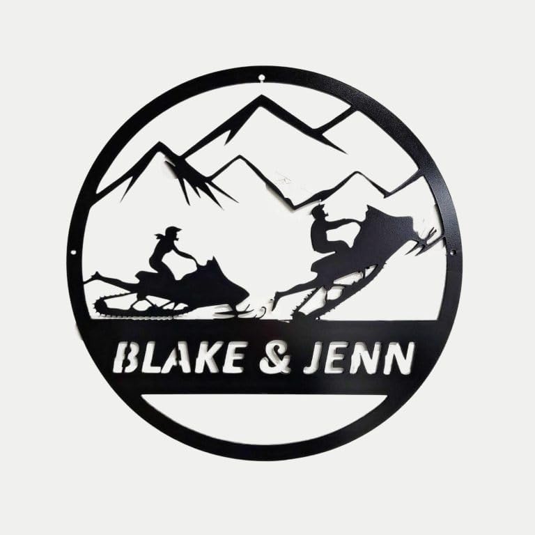 Personalized Couple Snowmobile Metal Sign 8x8