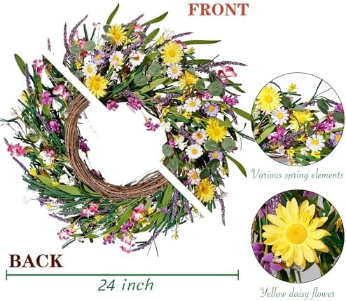 Sggvecsy 22 Inch Daisy Lavender Wreath Decor