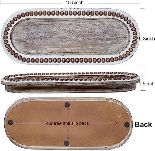 TOOLTENG Wood Beaded Serving Tray for Home Decor
