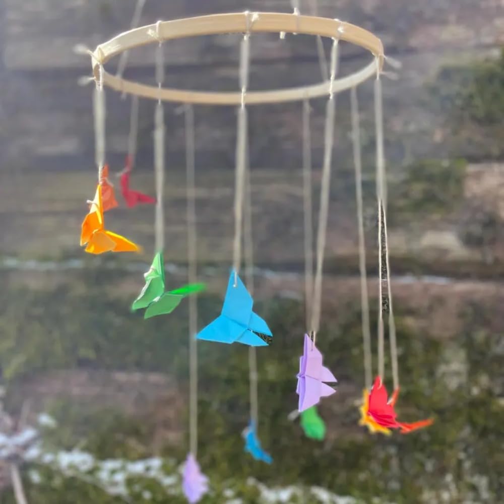 Rainbow Handmade Origami Butterfly Mobile 9W x 30H