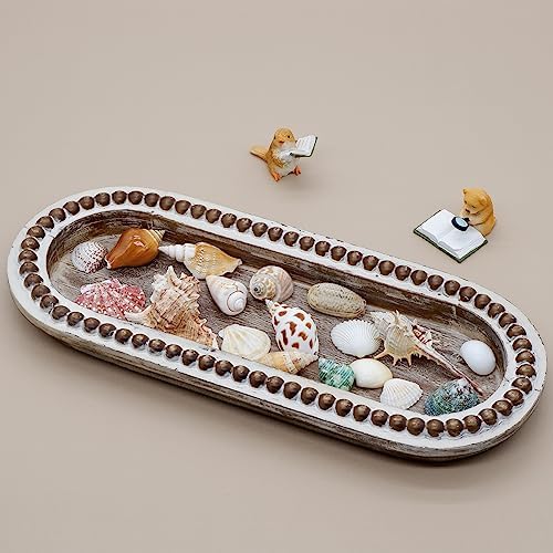 TOOLTENG Wood Beaded Serving Tray for Home Decor
