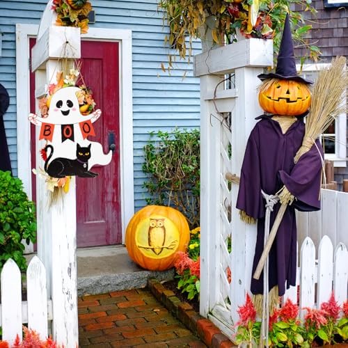 Halloween Wooden Ghost Door Wreath with BOO Sign