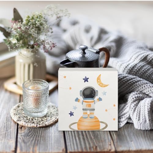 Space Nursery Decor Wooden Box Sign 5x5 Inch