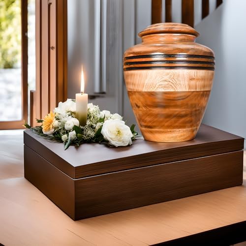 Handcrafted Wooden Cremation Urn with Black Accent Rings