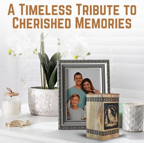 Classic Wolf Fox Wooden Cremation Urn for Adult Ashes