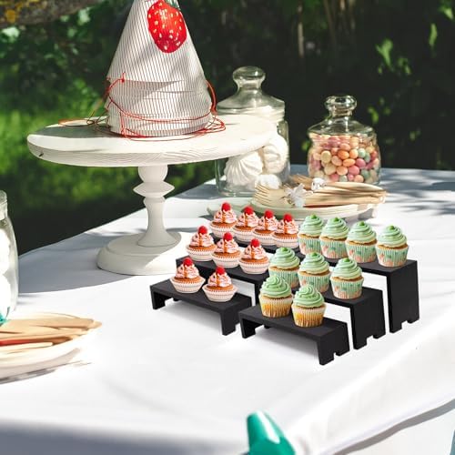 Yikaroeli 3 Tier Wooden Display Stand 6 Piece Black Risers