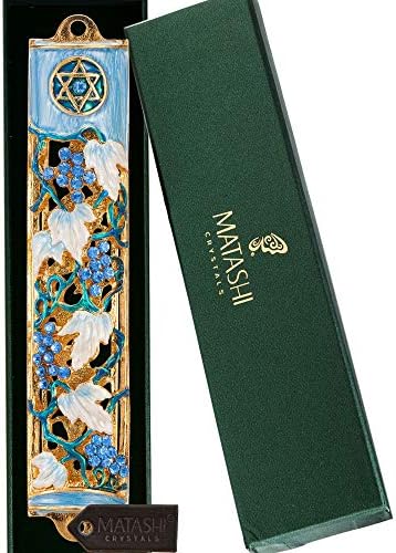Matashi 6 Inch Hand Painted Mezuzah with Gold and Crystal Accents